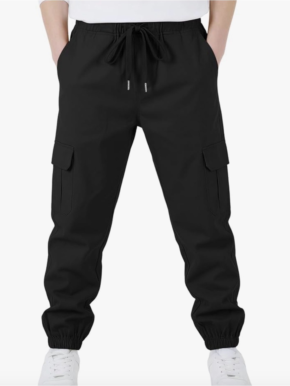 Revamped Men's Black Cargo Joggers with Drawstring